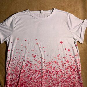 Pixie Lady Women XL White Pink‎ Polka Dot Cuffed Short Sleeve Blouse Top (V)